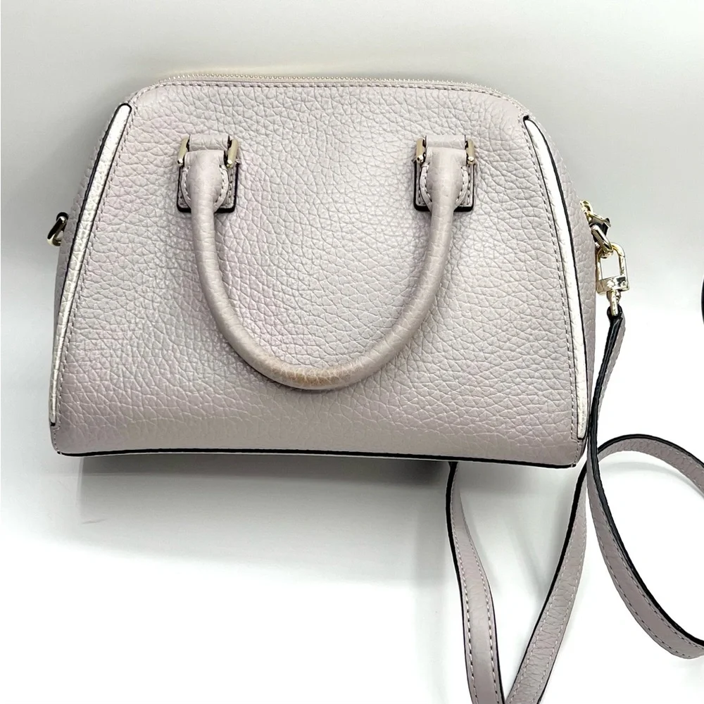 Kate Spade Light Gray Purple Pebbled Leather Satchel -Prospect Place Small Pippa
